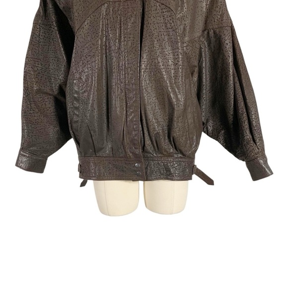 Vintage Comint Retro 80s Leather Bomber Jacket Brown Size Large - Picture 6 of 12